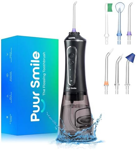 Puur Smile Idropulsore professionale – Cura dentale avanzata per bocca, gengive e denti più sani – Impermeabile IPX7, 4 punte di ricambio, facile da trasportare, ricaricabile –