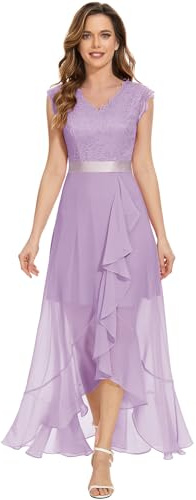 Dressystar Vokuhila Vestidos de noche elegantes para mujer, cuello en V, vestido de cóctel maxi Vokuhila, lavanda, L
