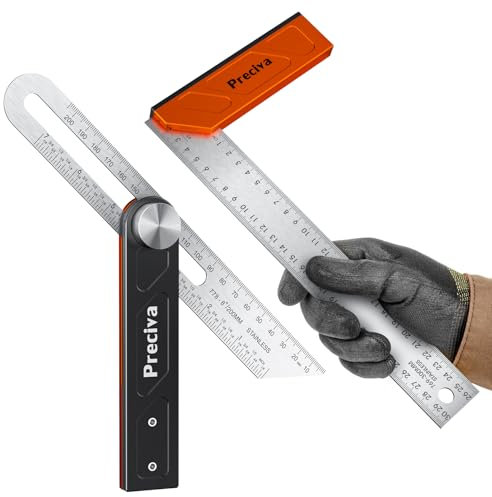 Jeu de Equerres de Menuisier, Carré de Charpentier 300 mm et Fausse Équerre 200 mm, Chanfrein en T Inox avec Poignée en Aluminium et Équerre de Charpentier Idéal pour Menuisier et Charpentier