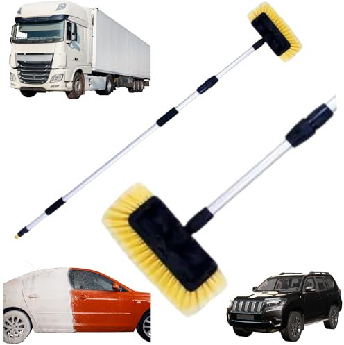 Anwicar Auto Waschbürste mit Aluminium Teleskop Stiel bis 250 cm - mit Wasserzulauf und An/Aus Schalter - weich - für PKW LKW SUV - Autowaschbürste Bürste Verlängerungstab Autopflege