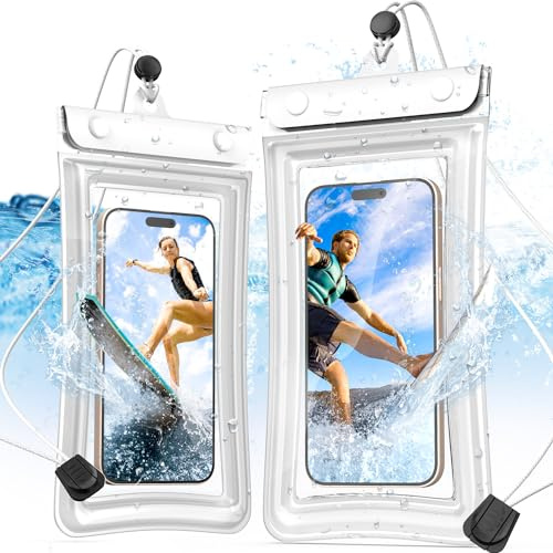 R-fun Custodia Impermeabile per Cellulare 2 Confezioni, IPX8 da 7 Pollici per iPhone 15/14/13/12/11 Pro Max/SE/Samsung Huawei, Bianco