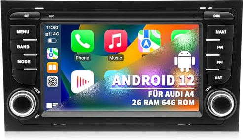 Radio de Coche para Audi A4 S4 B6 B7 RS4, Sistema Android 12 2G 64G, Pantalla táctil IPS de 7 Pulgadas, Compatible con Navegación GPS, Carplay inalámbrico, Android WiFi para Coche, Bluetooth, SWC