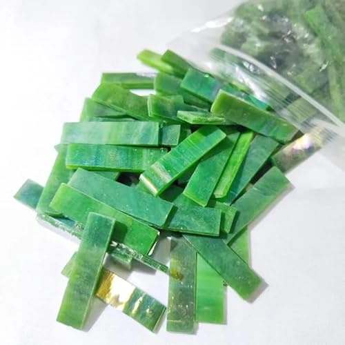 LSYHHXC Tesselles Mosaique Carreaux de mosaïque en Mica 1x4cm, 85g/3oz (Environ 31 pièces), 3mm, Bricolage, Artisanat, vitrail, Bande translucide, matériaux de Loisirs artistiques 47(Glaze Green)