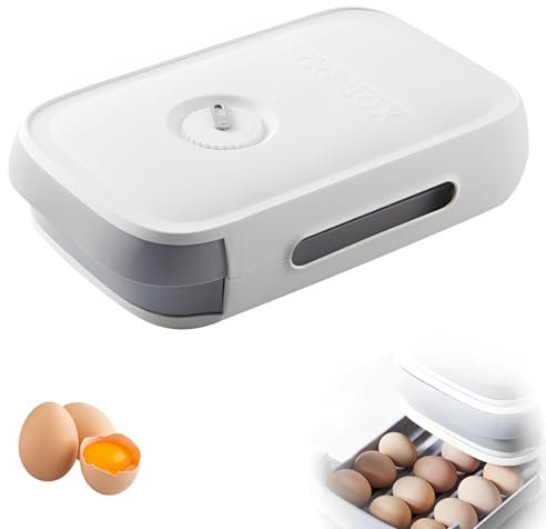 Eierhalter, Eieraufbewahrungsboxen 20 Eier, Eierbehälter Aus Kunststoff, Eierspender, Eierbox Mit Schublade, Wiederverwendbare Eierkorb, Stapelbarer Eierhalter Eierkorb Für Kühlschrank Küche(Weiß)