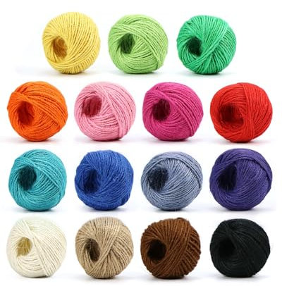 BS-VOG Jute Twine 15 Rolls, 2mm 3-Ply Thickness, 25m Coloured String, Twine String for Crafts, DIY Projects, Floristry, Gardening, Gift Wrapping, Home Décor, and Festive Decorations