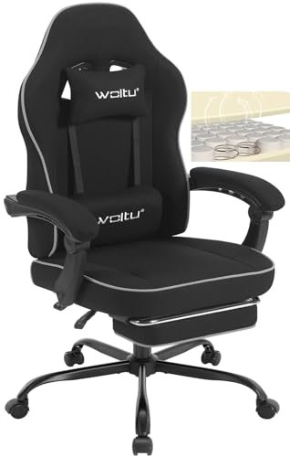 WOLTU Sedia Gaming, Ampia Sedia da Ufficio Ergonomica Imbottita con Cuscino a Molla, Alta Capacità di Carico, Poltrona per Computer con Schienale Alto e Poggiapiedi, Tessuto a rete, Nero, GS11sz