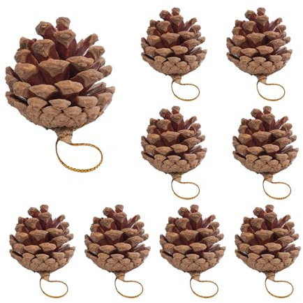 9 Pcs ZONADAH Christmas Natural Pine Cones Decoration Artificial Christmas Tree Hanging Ornament with String Pine Cones for DIY Ornament Xmas Party Decoration