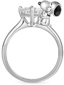 GNOCE Peanuts Snoopy Umarmung Weißer Diamant Ring 925 Sterling Silber Für Damen Mädchen Mit Schmuckschatulle Zum Weihnachten Valentinstag (Snoopy Hug Weißer Diamant, 57)
