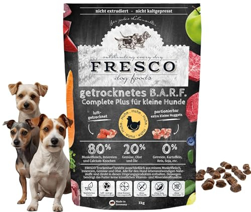 FRESCO Dog | Für kleine Rassen | Complete Plus Trockenbarf Huhn 2,5kg | Barf Trockenfutter aus frischem Fleisch, Obst und Gemüse | 100% natürliche Zutaten | ohne künstliche Zusätze
