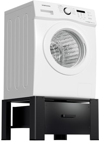 Peviasot 2 x tvättmaskinsunderrede med låda, tvättmaskin underskåp upp till 150 kg, tvättmaskinshylla, tvättmaskinsbas, 62,5 x 54,5 x 32,5 cm, svart