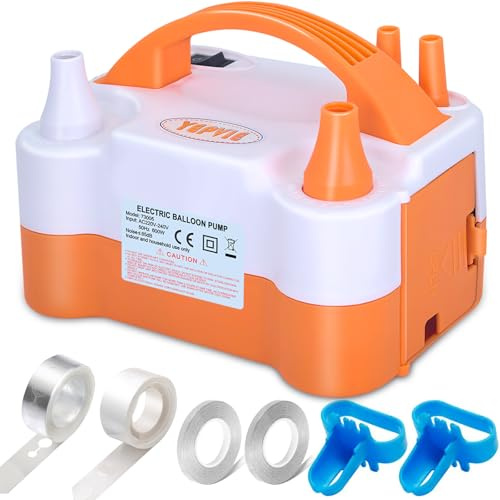 YEPVIE Electric Balloon Pump UK, Portable 2 Modes Balloon Inflator with 6 Arch Kits, Electric Air Pump for Balloons, Electric Balloon Blower Machine for Birthday and Wedding Decoration (Orange)