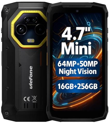 Ulefone Armor Mini 20 4G Outdoor Smartphone, Palmgröße, Helio G99 16GB+256GB, 6200mAh Akku Wireless Charge, 64MP+50MP Nachtsichtkamera, 4,7 HD+90Hz, IP68 Wasserdicht Android 14, NFC