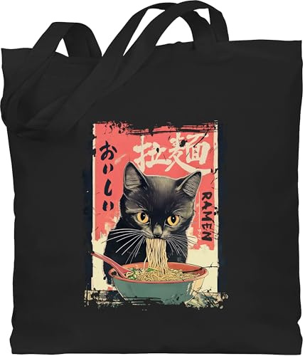 Baumwolltasche - Ramen Nudeln Katze Japan Anime Geschenke Katze I Manga Geschenk Kawaii Geschenk Cute Stuff Y2K I Japanese I Cat - Unisize - Schwarz - japanischer beutel tragetasche animation katzen