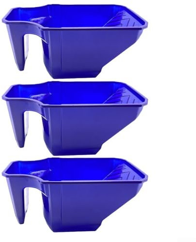 Juego de 3 bandejas de pintura con agarre ergonómico y paredes laterales altas para una pintura limpia y eficiente (azul)