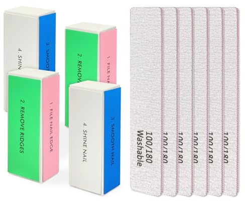 LNAUJS Professional Nail Files and Buffers Kit, Nail Sponge Buffer Blocks and 100/180 Grit Nail Files Set for Fingernail and Acrylic Nails