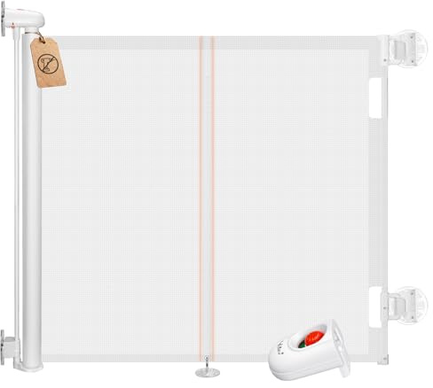 Ycozy Treppenschutzgitter Ohne Bohren 0-150cm Türschutzgitter Ausziehbar mit Stützstangen Treppenschutzrollo Einhändiges Öffnen Kinderschutzgitter Türgitter Baby Hunde Absperrgitter Treppengitter