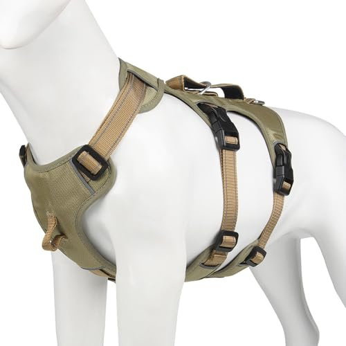 Tactical No Pull Dog Harness, Adjustable Reflective Anti-Escape Pet Vest with Handle for Easy Control, Comfortable Padded Chest Strap for Walking Training, L:61-99 lbs (Chest:21-28,Neck:18-25)