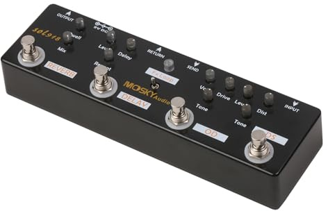 Sanfoelek MOSKY o SOL918 5-in-1 Multi Effect Pedal Combined Effect Guitar Pedal True Bypass Multi-in-one Combined Effect Device Reverb Delay FX Loop Overdrive Distortion for Guitar Bass Electro-acoust
