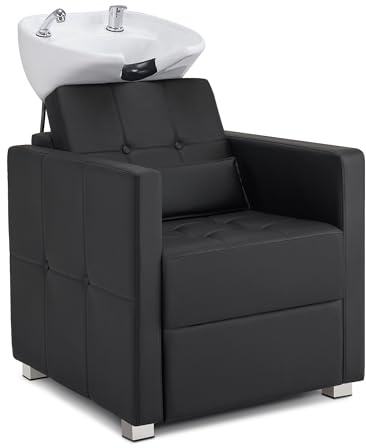 BarberPub Fauteuil de coiffure avec lavabo, lavabo de coiffure en céramique réglable, fauteuil de lavage inclinable Fauteuil de lavage de coiffure pour salon SPA 8010