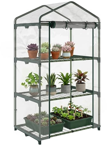 Outsunny Gewächshaus mit Regale, Winterfest Foliengewächshaus Treibhaus für Balkon, Garten, Tomatenhaus 69 x 49 x 125 cm, Tomatengewächshaus für Tomaten, Gemüse, Blumen, Pflanzen, Transparent