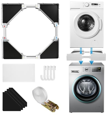 Telaio di collegamento universale per lavatrice e asciugatrice, kit di montaggio intermedio per lavatrici, asciugatrici, 45-70 cm, kit impilabile con corda a cricchetto, kit intermedio per lavanderia