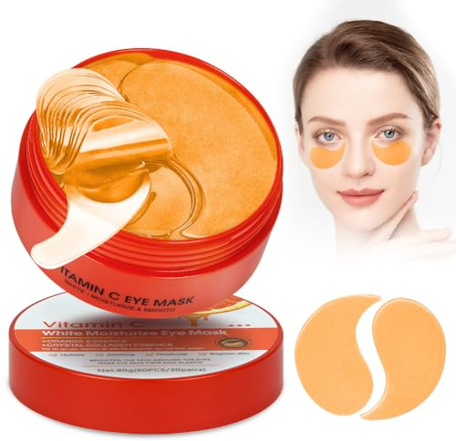 LOPHE Parches Ojos Bolsas y Ojeras, 60 Piezas Antiojeras Parches Ojeras, Máscara de Ojos de Vitamina C, Mascarilla Eye Patches Adulto para Contorno Blanqueadora e Iluminadora (Versión Vitamina C)
