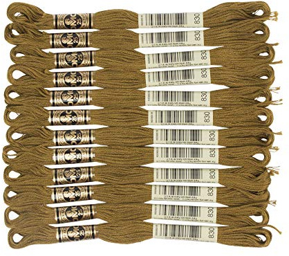 DMC 6-delat broderi bomullstråd, mörk gyllene oliv