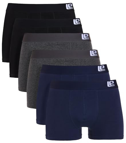 Lower East Le159, Boxer Rétro Uomo, Nero/Grigio Scuro/Blu Navy (Confezione Da 6), M