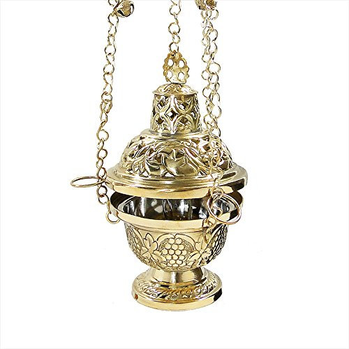 NKlaus Weihrauchfass Messing Gold Kette 60cm lang mit Glöckchen Weihrauchschwenker verziert Handarbeit 2938