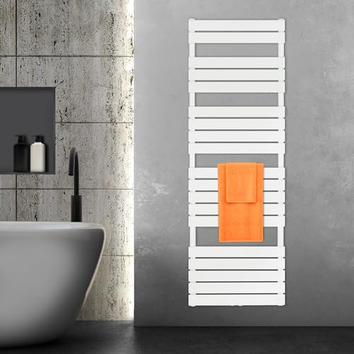 VILSTEIN Badheizkörper, Heizkörper Bad, Handtuchheizkörper Seitenanschluss & Mittelanschluss, Paneel Bad Heizkörper Flach, Paneelheizkörper Handtuchhalter, Weiß, 1100W, 180x60 cm
