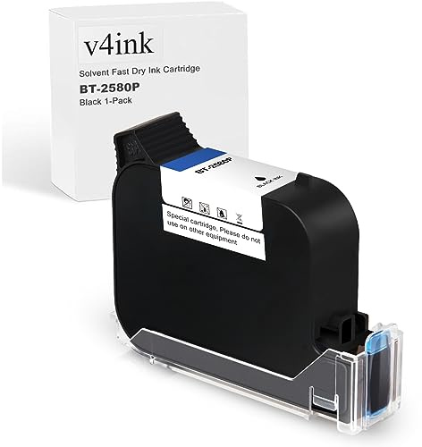 v4ink BT-2580P Original Solvent Fast Dry Black Ink Cartridge Replacement Compatible for BENTSAI Handheld Inkjet Printer BT-HH6105B2, BT-HH6105B3, B10