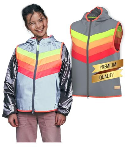 GOFLUO Warnweste 7-9Y - Reflektierende Jacke für Kinder Darkflow, Regenbogen Sicherheitsweste, Neonweste