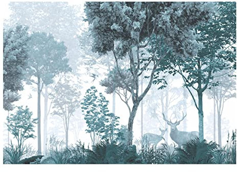 WallArena - Vlies Fototapete Wald Hirsch Tiere Landschaft Bäume 416x254 cm - Fototapeten - Tapeten - für Wohnzimmer Schlafzimmer - Vliestapete Wandtapete Tapete 3D Effekt- inkl. Kleister