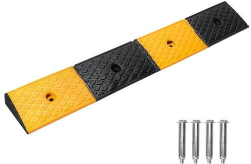 Tonchean Freiner Rampe Voiture en Caoutchouc 100x15x5cm Ramp Trottoir avec 4 Boulons Ramp-e Porte Antidérapante Ram-PE Seuil Robuste pour Portes Garage Fauteuil Roulant Moto Camion Scooter