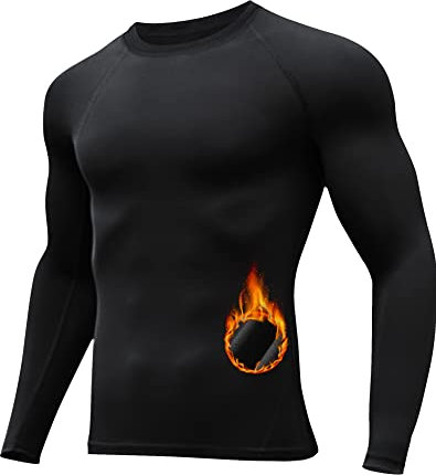 HOPLYNN 1er Kompressionsshirt Herren Langarm Thermo Unterwäsche Innenfleece Funktionsshirt Schwarz L