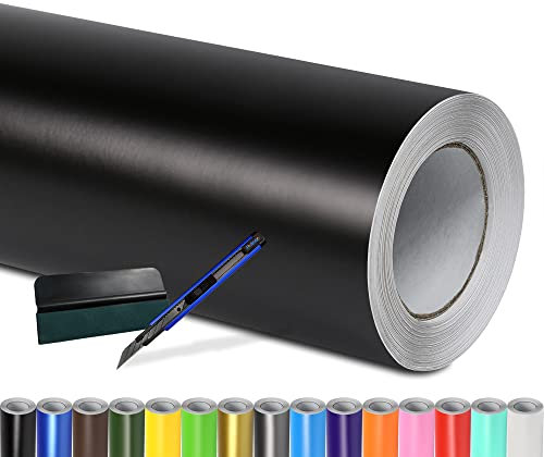 Folindo® Autofolie Schwarz Matt (15€/m²) | 100 x 152 cm | + Rakel & Cutter | Selbstklebende Luftkanal Folie zur Auto Folierung | Blasenfrei