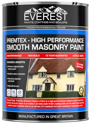 Everest Trade - PremTex Smooth Masonry Paint - High Performance - Smooth Finish (Dark Green, 5 Litre)