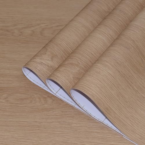 TOTIO Självhäftande tapet träådringsoptik självhäftande film vattentät möbelfolie 3D ek ådring ljusbrun 40 cm x 9 m med luftledning matt förtjockad vinylfilm för kök badrum vardagsrum neutral brun