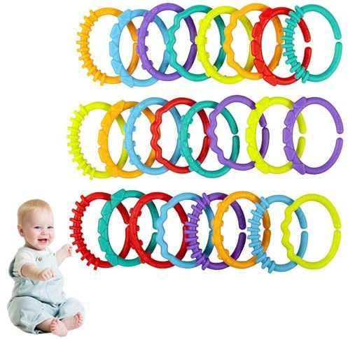 TMRBBesty Baby Toy Attachment Rings PP Pram Chain for Yourself Toy Rings Set Craft Pram Chain Attachment Rings 24 Pieces Perfect Grip Rings for Your Baby
