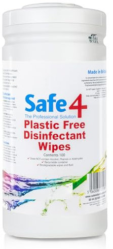 Safe4 Disinfectant Wipes – Eco-Friendly Biodegradable Fabric, Apple Scented Formula, Kills Viruses & Bacteria - Tub of 100
