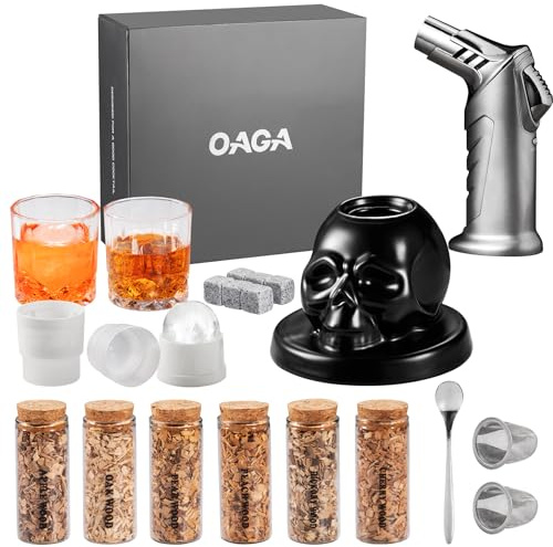 Whiskey Smoker Kit with Torch - 21 Sets - 6 Flavors Wood Chips - Bourbon, Cocktail Smoker Infuser Kit, Old Fashioned Drink Smoker Kit, Birthday Bourbon Whiskey Gifts for Men, Dad, Husband (No Butane)