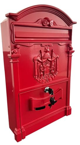 eacommerce - Cassetta Postale Elegante in Alluminio Verniciato | Portariviste Porta Volantini | 255x88x405H mm | Adatta per Esterno, Colore Rosso