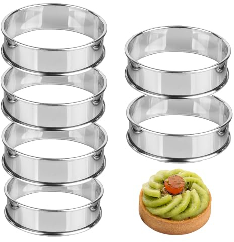 Hilsita 6 pièces/set Anneau à muffins ronds, cercle a tarte en acier inoxydable, anneau à moules alimentaires pour galettes de bœuf, œufs frits, tortilla, hauteur 2.5 cm (Diamètre 8 cm, 3.1 in)