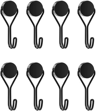 EUZUXU 8 Pack Magnetic Hooks, Black Magnet with Hooks Heavy Duty, for Hanging, for Cruise, Camping, Kitchen