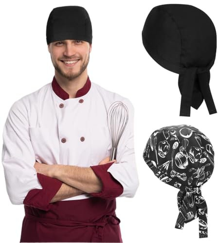 AFCJLTO Lot de 2 Toques de Chef en Polycoton Ajustables,Idéal pour Restaurants, Cuisines, Boulangeries, Cafés, Hôtels et Supermarchés,Chapeaux de Travail Unisexes pour Cuisiniers
