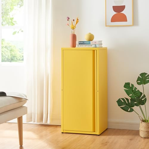[en.casa] Metallschrank Burlöv Aktenschrank mit Einer Tür Büroschrank 2 höhenverstellbare Ablagen Ordnerschrank 88 x 40 x 35 cm Gelb Spind Schrank
