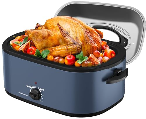 SUNVIVIPRO Roaster Oven 28 Quart, Electric Turkey Roaster with Self-Basting Lid, Removable Pan & Rack, Variable Temp Control, Stainless Steel, Blue