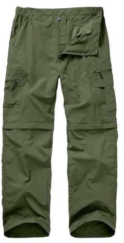 Winebox Walking Hiking Trousers Mens, Convertible Zip Off Lightweight Quick Dry Breathable Cargo Fishing Safari Camping Travel Pants(Green-36)