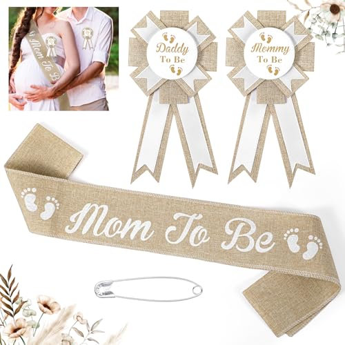 Qianyu Fascia in iuta neutra con scritta Mom to Be, decorazione per baby shower, con scritta in inglese Dad to be, decorazione rustica per feste in stile bohémien, per mamme incinte, idea regalo