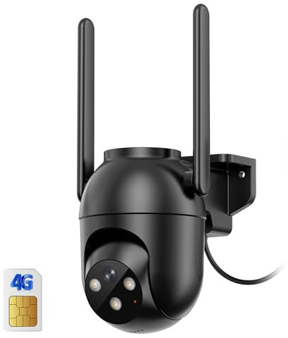 PEEIPM 4G LTE Überwachungskamera Aussen mit SIM Karte: 2K HD Überwachungskamera Innen Ohne WLAN Farb Nachtsicht - 360 Grad Kamera PTZ Aufnahme Camera Outdoor - Kabelgebunde
